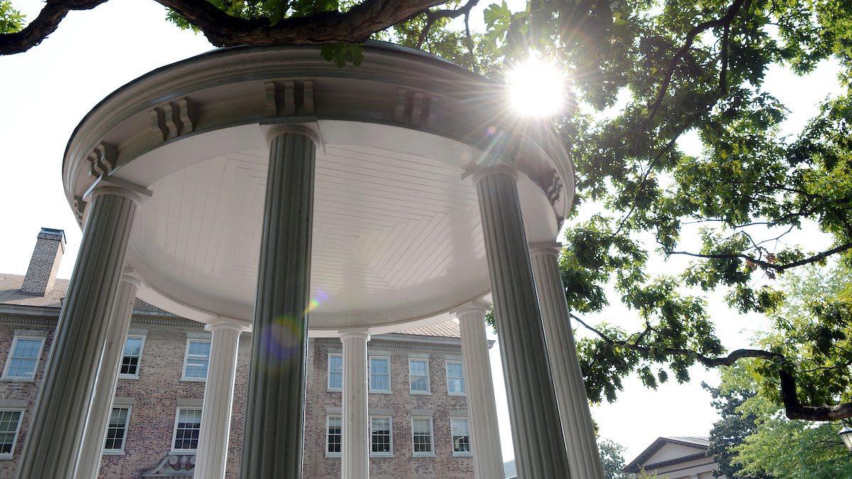 The Old Well with the sun shining behind it.